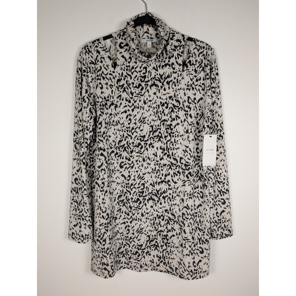 Sympli Slice It Tunic Size 14 Mock Neck Long Sleeve Top Animal Print Cutout NEW